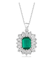 Elmas Zumrut  Zirkon Taşlı925 Ayar Gümüş Kadın Kolye