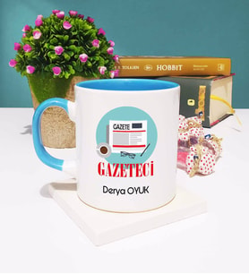 Gazeteci Tasarımlı Kişiye Özel Hediye Gazeteci Kupa Bardak Mavi