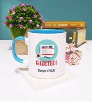 Gazeteci Tasarımlı Kişiye Özel Hediye Gazeteci Kupa Bardak Mavi