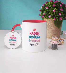 Kadın Doğum Uzmanı Kupa Bardak Kırmızı ve Anahtarlık