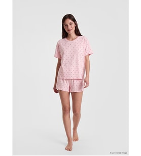 LCW DREAM Ekru Kiraz Desenli Kadın Şortlu Pijama Takımı