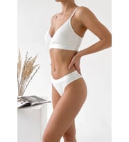 Kadın Ekru Çıkarılabilir Pedli Fitilli Dantelli Bralet Takımı