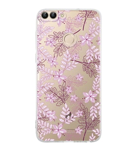 Huawei P Smart  Kamera korumalı Kapak Floral Pudra Tasarımlı  Şeffaf Kılıf