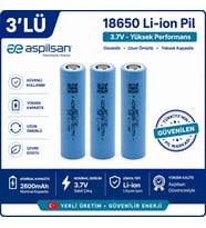 Aspilsan 18650 2600mAh 3.7V Li-ion Şarjlı Pil 3'lü Paket Orijinal INR18650A28 Lityum İyon Batarya Yerli Üretim
