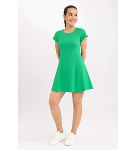 Lupinn Moda Kadın Yeşil Kısa Kollu Mini Yazlık Elbise Rahat Kalıp Günlük Şık Model