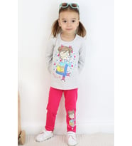 Breeze Kız Çocuk Kapri Taytlı Takım Kız Baskılı 1.5-5 Yaş, Açık Gri Melanj