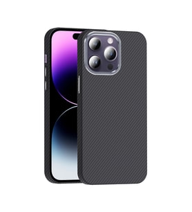 iPhone 14 Pro Max Kılıf M-safe Şarj Özellikli Karbon Fiber Görünümlü Gros Kılıf (Siyah)