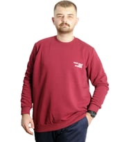 Mode XL Büyük Beden Erkek Sweathirt Bisiklet Yaka Nakışlı Sweat 23525 Bordo