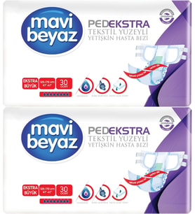 Mavi Beyaz Ped Ekstra Tekstil Yüzeyli Yetişkin Bel Bantlı Hasta Bezi XL Ekstra Büyük 60 Adet