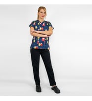 Unisex Yağmurlu Baykuş Desenli Likralı Doktor Hemşire Aşçı Veteriner için Forma Takım (Lacivert)