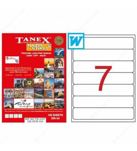 Tanex TW-2107 - 192,5 x 39 mm Laser Etiket 100 Adet Ücretsiz Karg