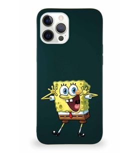 Apple iPhone 12 Pro Max Soft Premier Kapak Sünger Bob Tasarımlı Silikon Kılıf - Yeşil (Şeffaf)