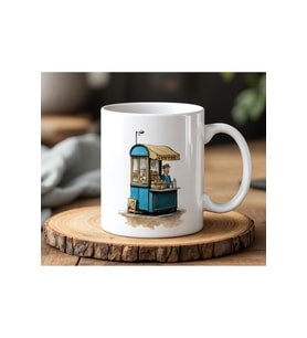 Coffee Shop Tasarımlı Beyaz Seramik Baskılı Kupa Bardak 330ml