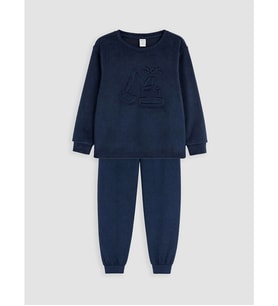LCW Kids Lacivert Bisiklet Yaka Kadife Erkek Çocuk Pijama Takımı