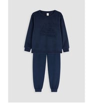 LCW Kids Lacivert Bisiklet Yaka Kadife Erkek Çocuk Pijama Takımı