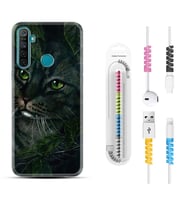 Realme 5i 5 Pro 6i 7 Pro 8 Kılıf Kablo Koruma Spiral Silikon Flowers Cat 1345