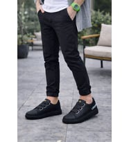 JY029 Mono Bağcıksız 3 Bantlı Lastikli Legend Cilt Erkek Günlük Sneaker Ayakkabı CST - Siyah
