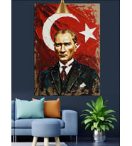 Türk Bayrağı Önünde Atatürk Portresi Dekoratif Kanvas - Mdf Ahşap Tablo