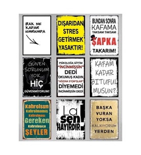 Duvar Yazıları Retro Ahşap Poster Tablo 9 Parça