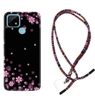 Realme C11 C21 C21Y C25Y C11 2021 Kılıf Boyun Asklı Rasta Silikon Black flowers 1391