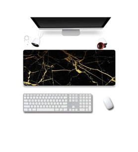 SonicTouch Siyah Mermer Sarı Çizgili Gamer Oyuncu Dikişsiz Sıvı Geçirmez Klavye Mouse Pad 32x70Cm
