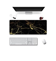 SonicTouch Siyah Mermer Sarı Çizgili Gamer Oyuncu Dikişsiz Sıvı Geçirmez Klavye Mouse Pad 32x70Cm