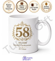 Klasik Tasarımlı 58 Yaş Doğum Günü Hediyesi Kupa Bardak Özel Baskılı