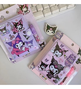 Kawaii Sanrioo Kuromi Karakterler Mini Defter Kalem Set