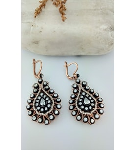 Damla Model Büyük Elmas Montür Gümüş Küpe (Rose - Yeşil)