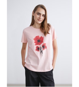 LCWAIKIKI Classic Pembe Çiçekli %100 Pamuklu Kadın Tişört