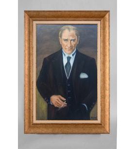 Çerçeveli Paspartulu Atatürk Tablo a483 (Gold)