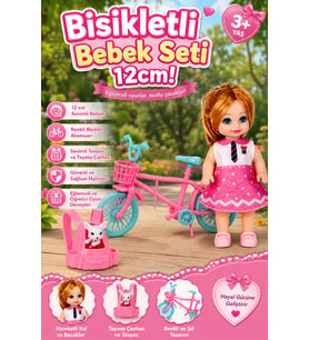 Bisikletli Oyuncak Bebek Seti 12 cm - Tavşan ve Taşıma Çantalı Oyun Seti (3+ Yaş)