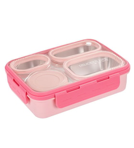 304 Çelik Pembe 950 ml 4 Bölmeli Öğrenci Ofis Yemek Mama Kabı Sefertası cin864pm