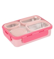304 Çelik Pembe 950 ml 4 Bölmeli Öğrenci Ofis Yemek Mama Kabı Sefertası cin864pm