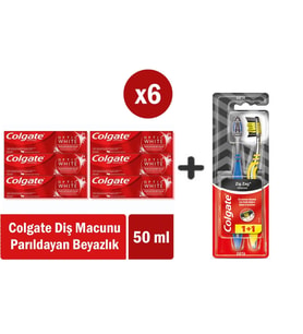 Colgate Optic White Parıldayan Beyazlık 50 ml x 6 Adet + Zig Zag Charcoal 1+1 Orta Sert Diş Fırçası