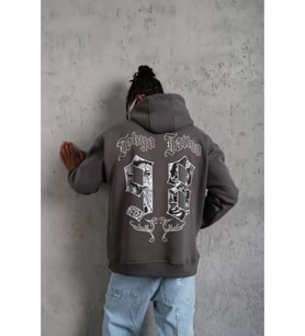 Erkek 98 Baskılı Kapşonlu Sweat - Gri