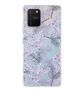 Samsung Galaxy A91 Uyumlu Kapak Floral Lila Tasarımlı Şeffaf Silikon Kılıf