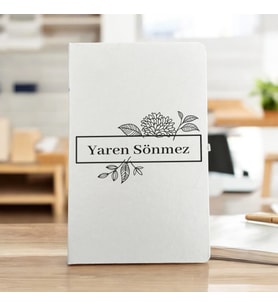 Kişiye Özel İsimli Çiçek Tasarım Beyaz Defter Ajanda