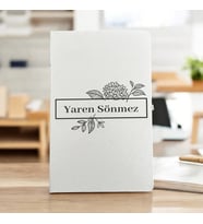Kişiye Özel İsimli Çiçek Tasarım Beyaz Defter Ajanda