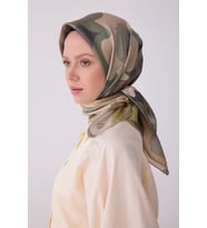 Belli Nostalji Karma Desenli %100 İpek Twill Eşarp 4306D