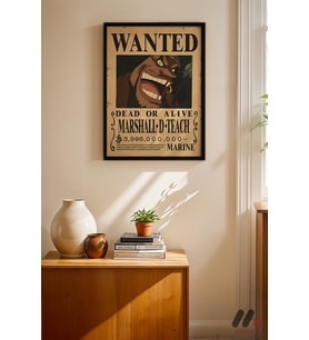 One Piece Kara Sakal Wanted Poster, Siyah Çerçeveli Duvar Tablosu - Anime Severlere