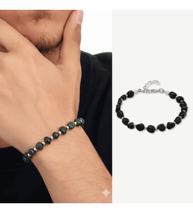 Gümüş Renk Metal Zincirli Dorika Top Süslemeli Amorf Yeşil Yıldız Taşı Doğaltaş Erkek Bileklik
