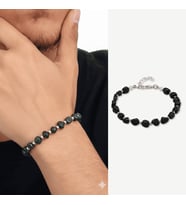 Gümüş Renk Metal Zincirli Dorika Top Süslemeli Amorf Yeşil Yıldız Taşı Doğaltaş Erkek Bileklik