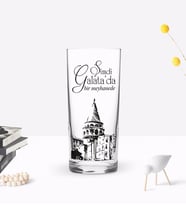 BK Gift Kişiye Özel Renkli Baskılı Şimdi Galata Da Tasarımlı Rakı Bardağı-1 (Beyaz)