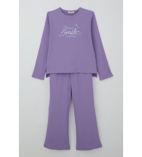 Breeze Kız Çocuk Pantolonlu Takım Yazı & Kalp Nakışlı Pantolonu Fiyonk Aksesuarlı 4-8 Yaş, Lila