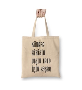 Komik Söz Künefe Gibisin Dışın Tatlı İçin Kaşar Bez Çanta Uzun Saplı Alışveriş Çantası Plaj Çantası (Beyaz)