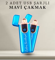 Kişiye Özel 2'li Gold Rose Detaylı USB Şarjlı Dokunmatik Alevsiz Elektronik Çakmak (Mavi)