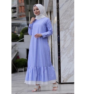 Pastelastore Neva Kadın Elbise Midi Boy 1020-2 (Koyu Mavi)