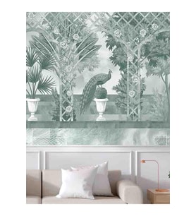Dreamwall Çiçek Ve Tavus Kuşu Desenli Silinebilir Tekstil Duvar Kağıdı (Çok Renkli)