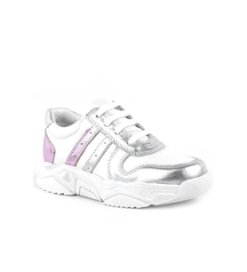 Rakerplus Hakiki Deri Gümüş Pembe Kalın Tabanlı Kız Çocuk Sneakers Ayakkabı